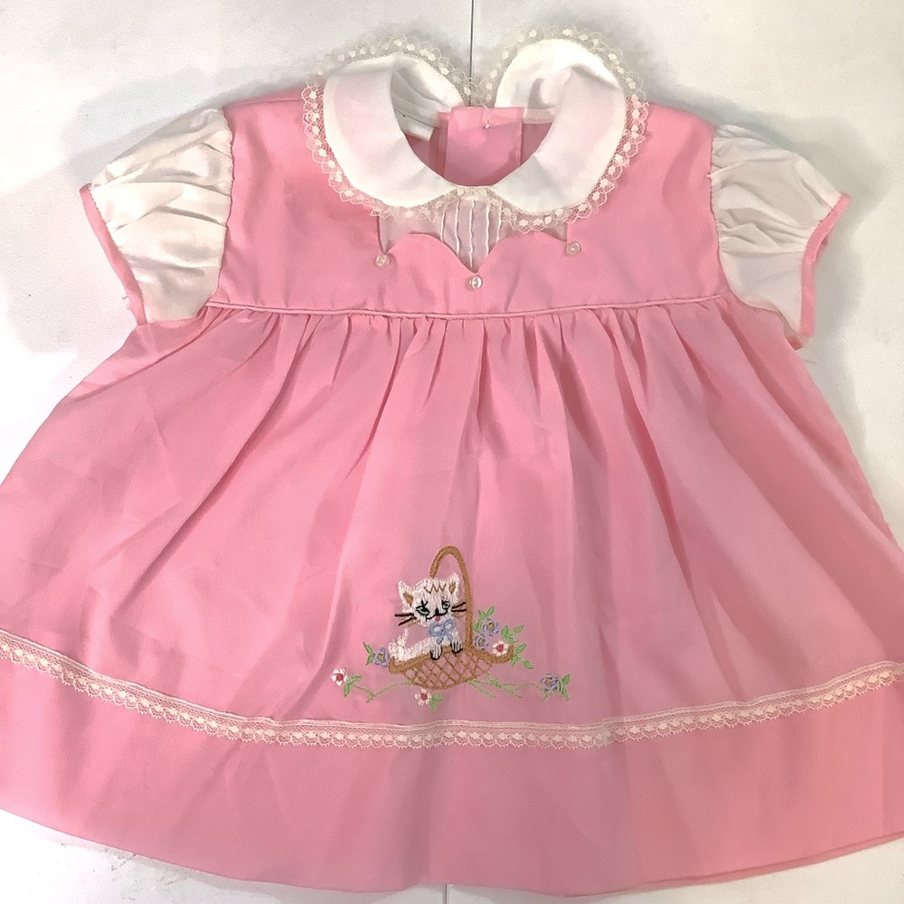 Vintage Styled By Cradle Togs Infant Dress Embroidered Kitten Cat